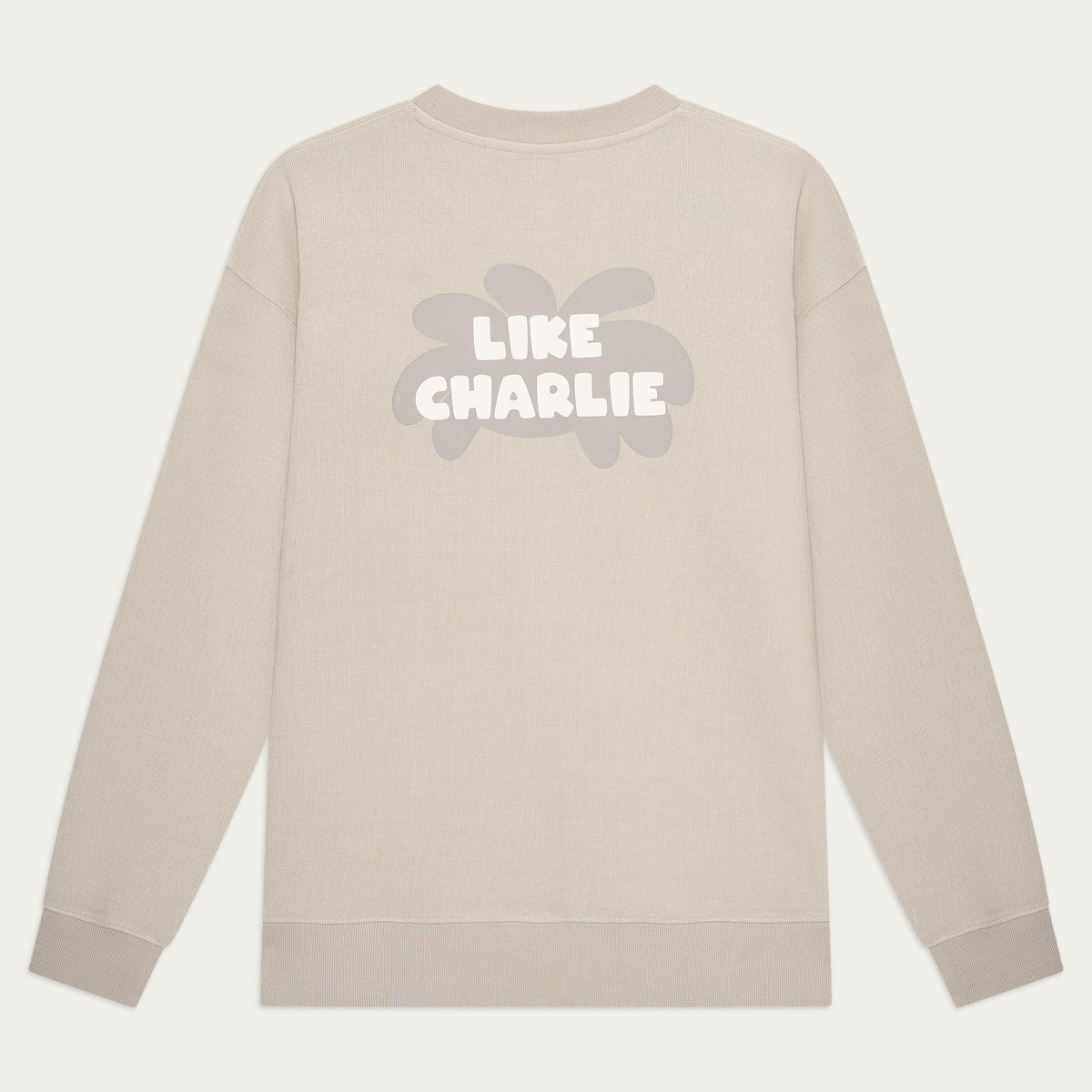 Branded Sweater Khaki, achterkant, plat gefotografeerd