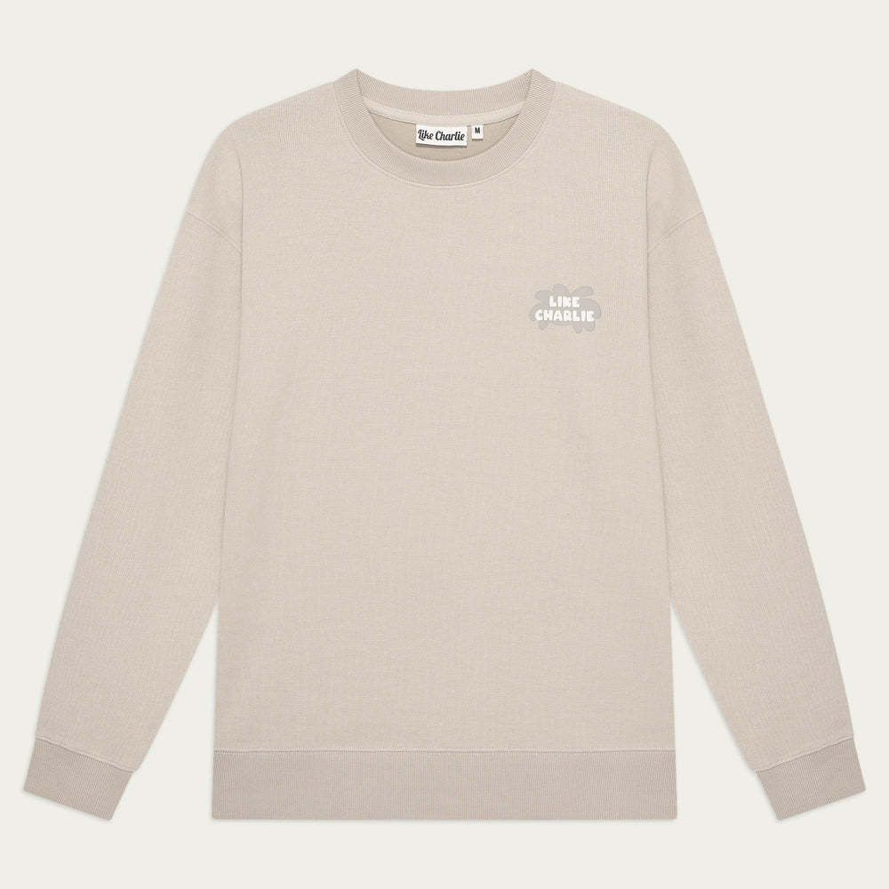 Branded Sweater Khaki, voorkant, plat gefotografeerd